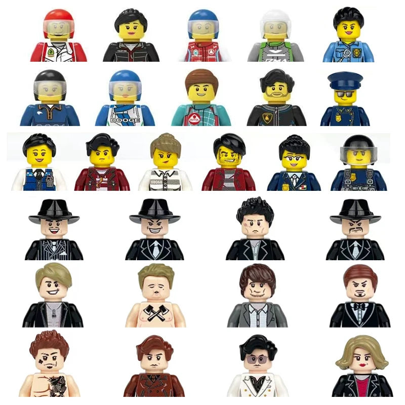 City character building block figure set, little block people, block accessories, engineer, doctor, firefighter, kids' toy