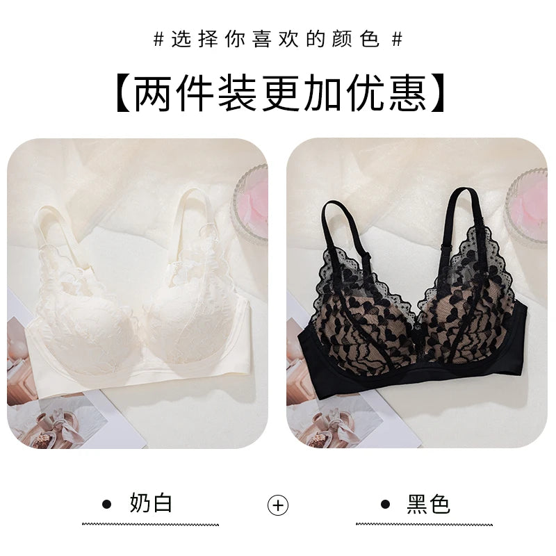 French Sexy Lace Bra and Panty Set for Women, Push Up Wireless Bralette, Comfortable & Breathable Small Chest, Bestseller MOYISU