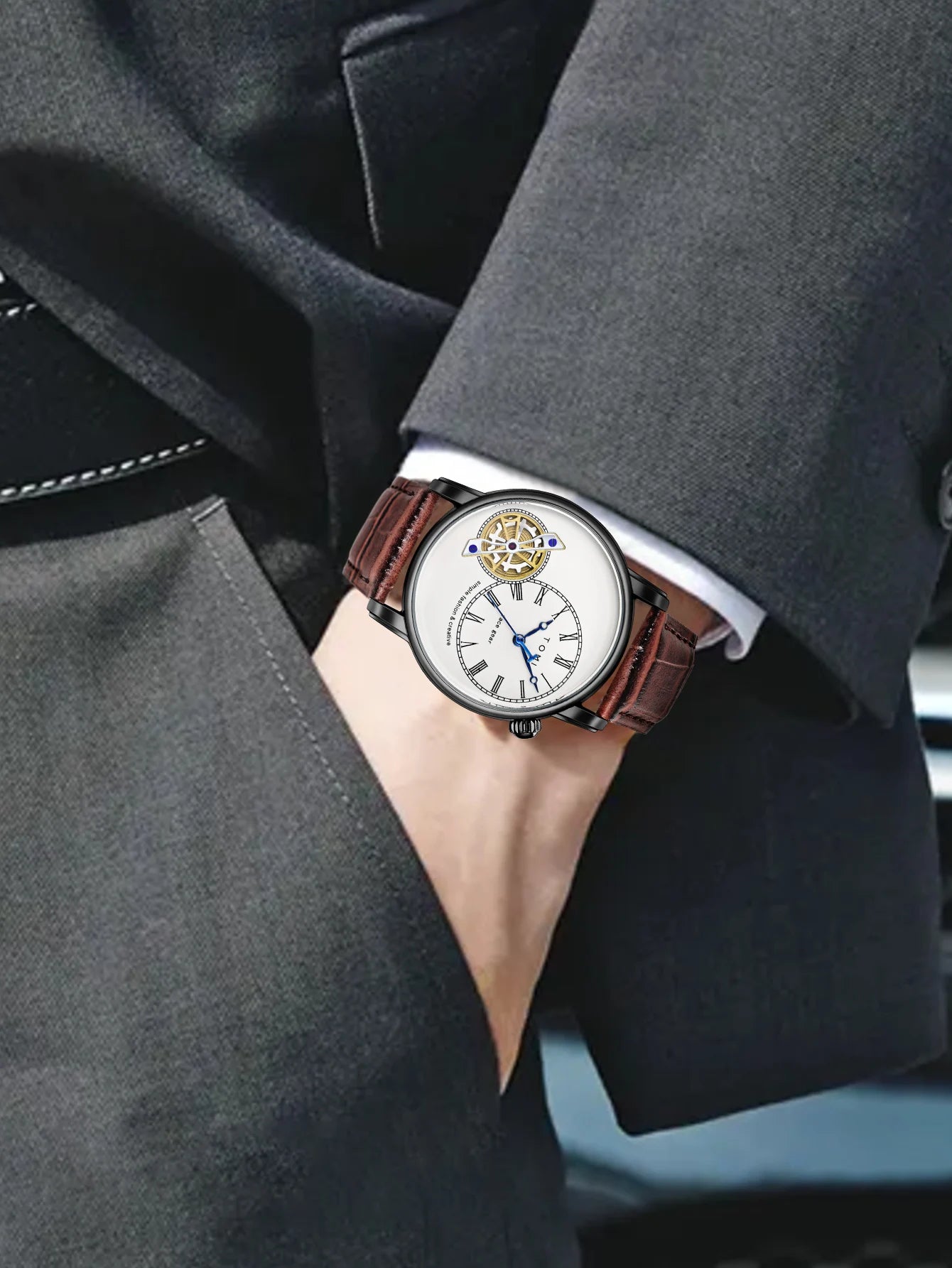 TOMI Set Gift Box Luxury and Fashionable Men's Quartz Watch Leisure Calendar Double Strap Quartz Watch Festival Gift