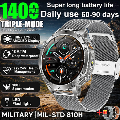 2026 Nowy Wojskowy CZOŁG Smartwatch Połączenia Bluetooth Wodoodporność 10ATM Bateria 1400mAh Monitorowanie Tętna Zegarek Sportowy Outdoor Męski