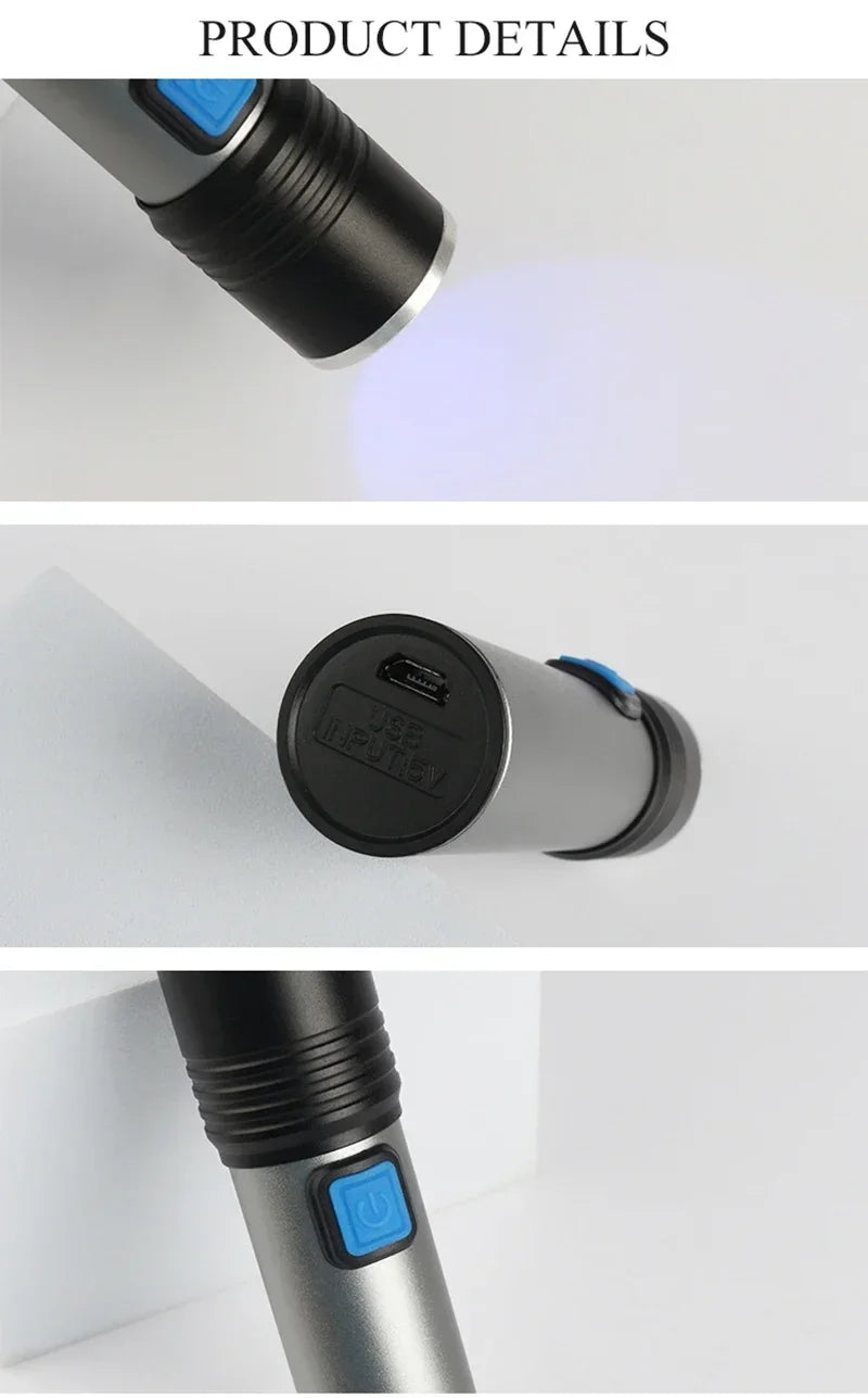 1/2PCS USB Charging Ultraviolet Flashlights UV Flashlight Blacklight Zoomable Torch Lamps Pet Urine Detector Hunting UV Light