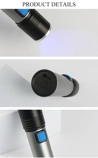 1/2PCS USB Charging Ultraviolet Flashlights UV Flashlight Blacklight Zoomable Torch Lamps Pet Urine Detector Hunting UV Light