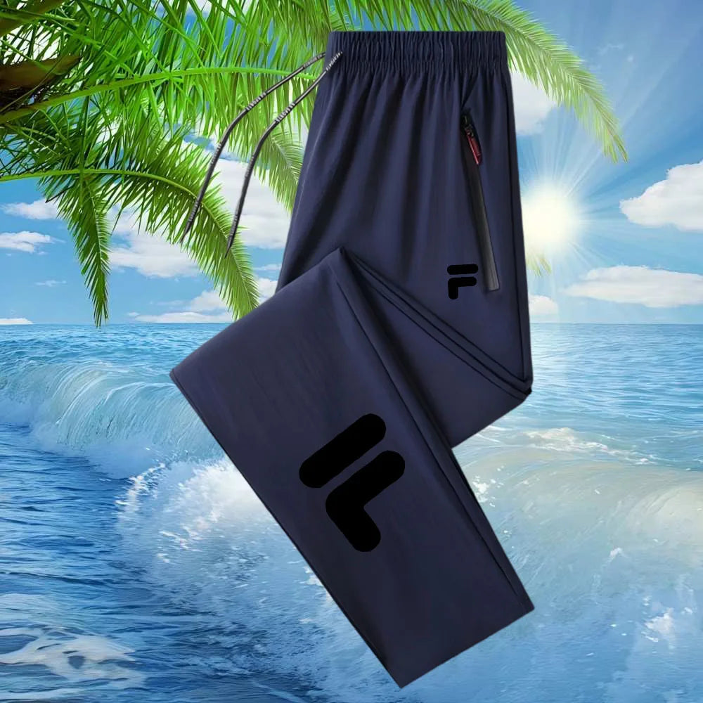 Summer Thin Casual Sporty Printed Long Pants Trendy Lightweight Sweatpants for Active Wear