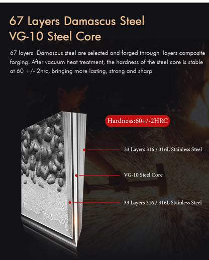 8.2" Japanese Handmade Chef Knife 67 Layer Damascus Steel Professional Kitchen Knives Sharp Slicer Vegetable Cooking Cleaver