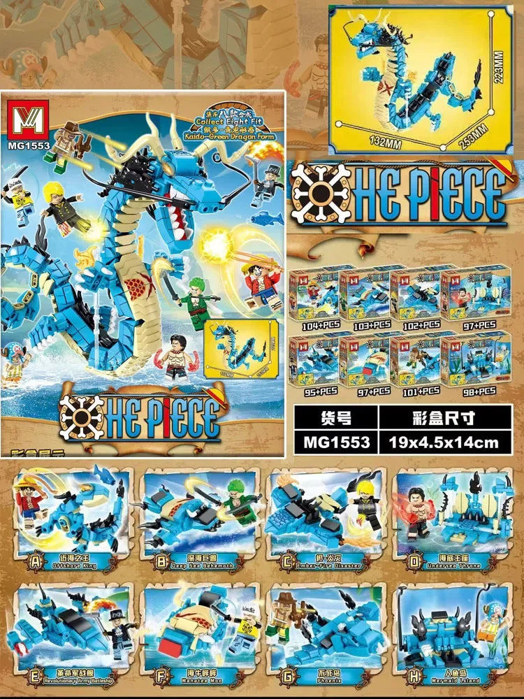 MOC One Piece Building Blocks Blind Box Luffy Kaido Dragon Bricks Model DIY Assemble Blue Dragon Figures Toy Kid Collection Gift