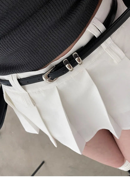 Woman's Fashionable Belts Black Simple Thin PU Belts Trousers Skirt Versatile Belts Student's Casual Belt