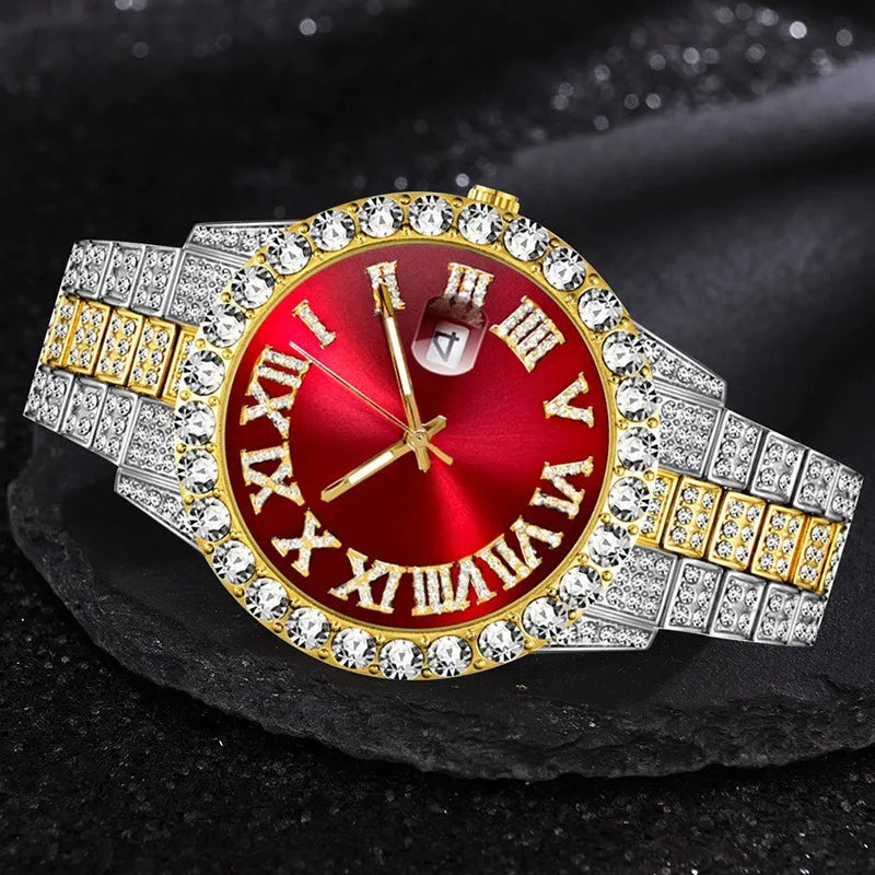 4pcs/set, Business Luxury Men's Rhinestone Watch Jewelry Set, Classic Silvery Men Quartz Calendar Wrist Watch - Gifts for Men,