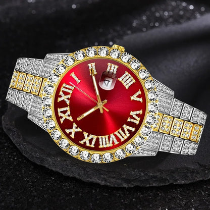 4pcs/set, Business Luxury Men's Rhinestone Watch Jewelry Set, Classic Silvery Men Quartz Calendar Wrist Watch - Gifts for Men,