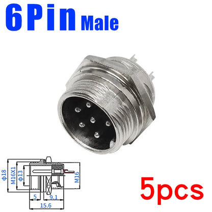 5pcs GX16 2/3/4/5/6/7/8/9/10Pin 16MM Male Female Circular Aviation Connector Plug Socket Screw Panel Mount Connector