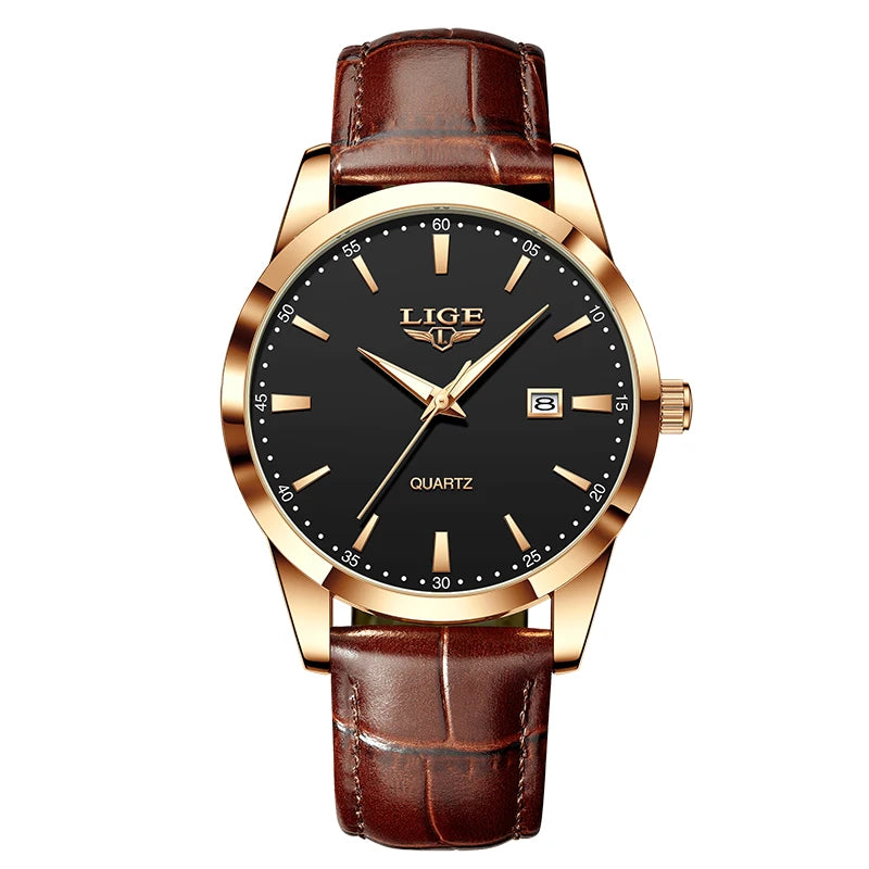 LIGE Military Watch For Men Fashion Business Watch Men Casual Leather Sport Waterproof Men's Quartz Wristwatches Reloj Hombre