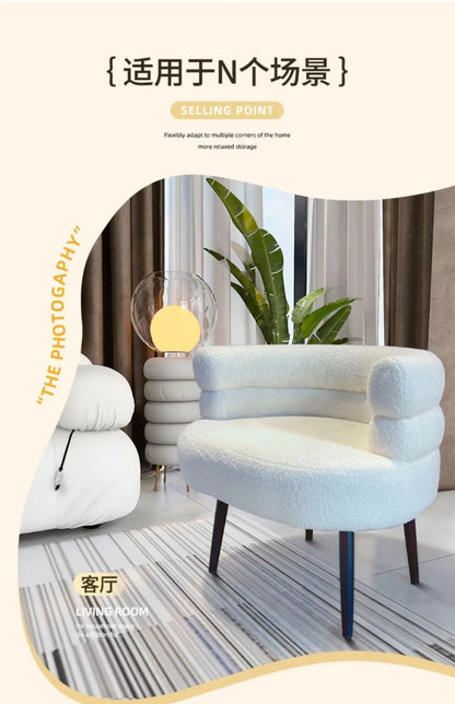 Lazy Sofa Makeup Chair with Lamb Fleece Living Room Light Luxury Balcony Leisure Chair for Comfortable Seating