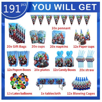 Avengers Marvel Party Decorations SuperHero Theme Tableware Kit Balloon Deco Happy Birthday Banner Supplies for Boys Favors Gift
