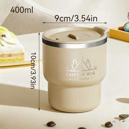 400ml 304 Stainless Steel Double Layer Thermal Cup, Insulated Water Mug for Office Milk Coffee, Student Portable Sealed Tumbler