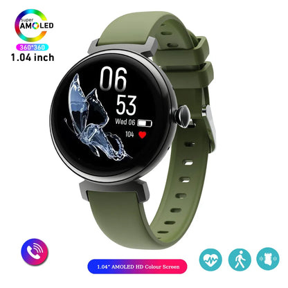 Bluetooth Call Smart Watch Screen Always Display 1.04 inch AMOLED Screen Fashion Ladies Smartwatch Metal Body Small Screen Watch