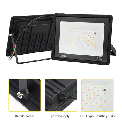 RGB Led Flood Lights Reflector with Remote Waterproof RGB LED Spotlight Indoor Outdoor Lighting Garden Holiday Ambiance Decor