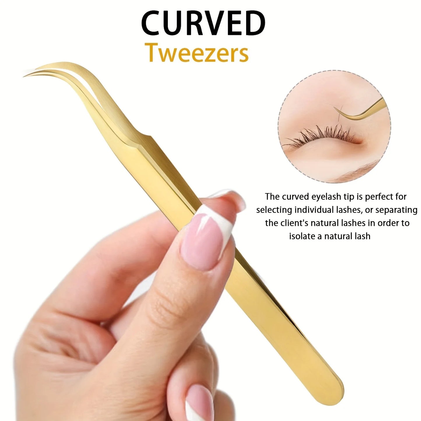 High Precision Eyelashes Tweezers Set - Includes 3 Stainless Steel Eyelash Tweezers for Makeup Classic Individual and Lash Exten
