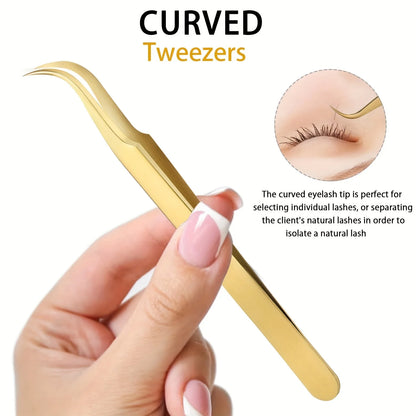 High Precision Eyelashes Tweezers Set - Includes 3 Stainless Steel Eyelash Tweezers for Makeup Classic Individual and Lash Exten