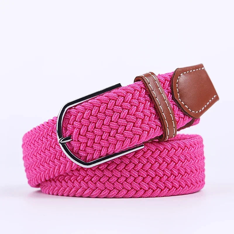 Women Casual Knitted Elastic Belt Pin Buckle Webbing Strap Woven Canvas Braided Stretch  - Belts for Men
