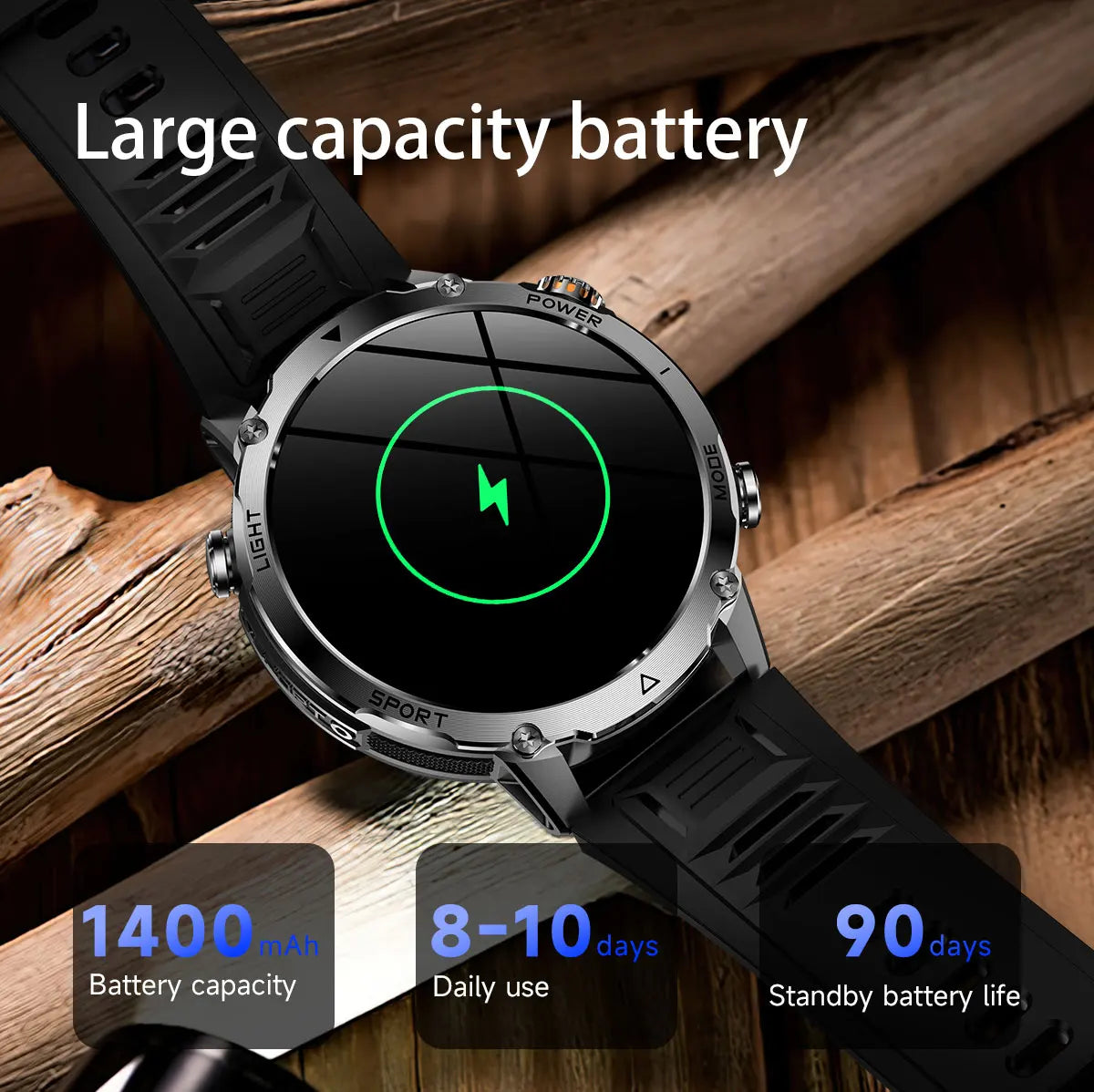 New 1400mAh Battery Sports Smart Watch 1.7” SOS+Flashlight Exercise Record Bluetooth Call Waterproof Health Watch For Android iO