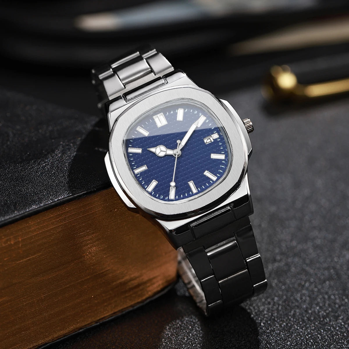 2/4PCS Fashion Men Business Watches Set Simple Square Mens Quartz Watch with Calendar Reloj Hombre（Without Box）