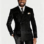 Black Striped 2 Piece Men Suits Wedding Groom Tuxedos Formal Business Suits Peak Lapel Double Breasted Blazer Set(Jacket+Pants)
