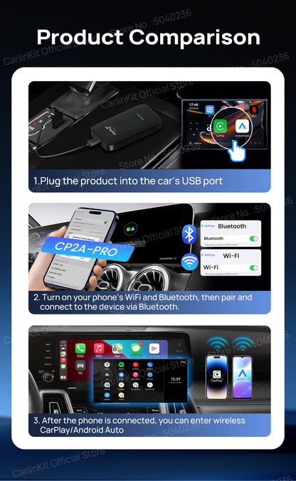 CarlinKit 4.0 CP2A Pro 3-In-1 Android TV Box CarPlay Ai Box Support Netflix YouTube Wireless CarPlay &Android Auto Smart Car Box