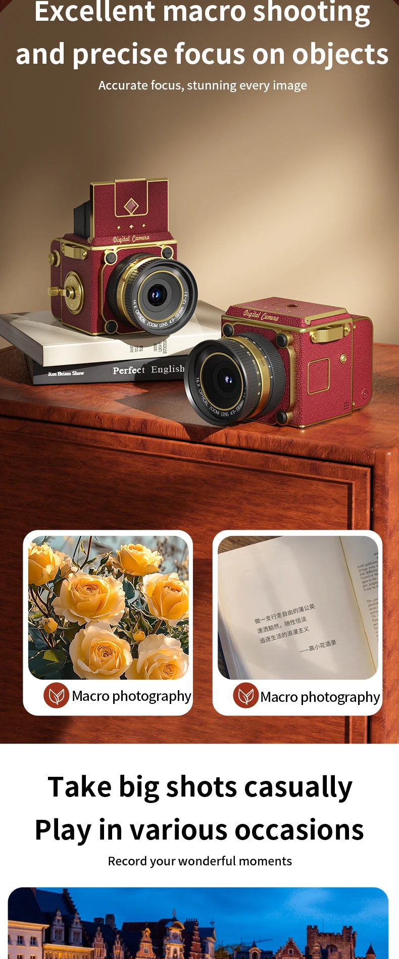4K Retro Digital Camera 64MP Ultra Clear Pixels 16X Zoom 20 HD Screen Portable CCD Vintage Camera For Beginners And Students