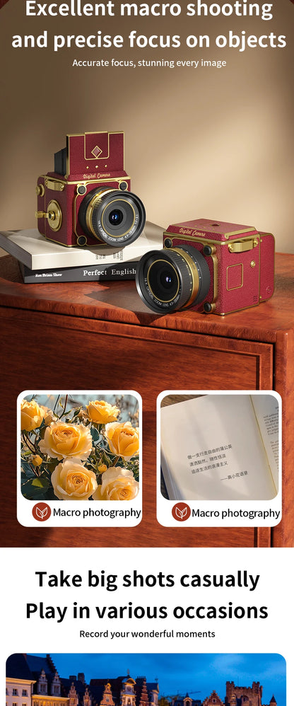 4K Retro Digital Camera 64MP Ultra Clear Pixels 16X Zoom 20 HD Screen Portable CCD Vintage Camera For Beginners And Students