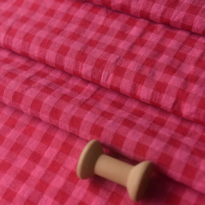 140x50cm Rose Red Bubble Polyester Cotton Plaid Spring DIY Shirt Top Dress Long Skirt Children's Clothing Cardigan Sewing Cloth