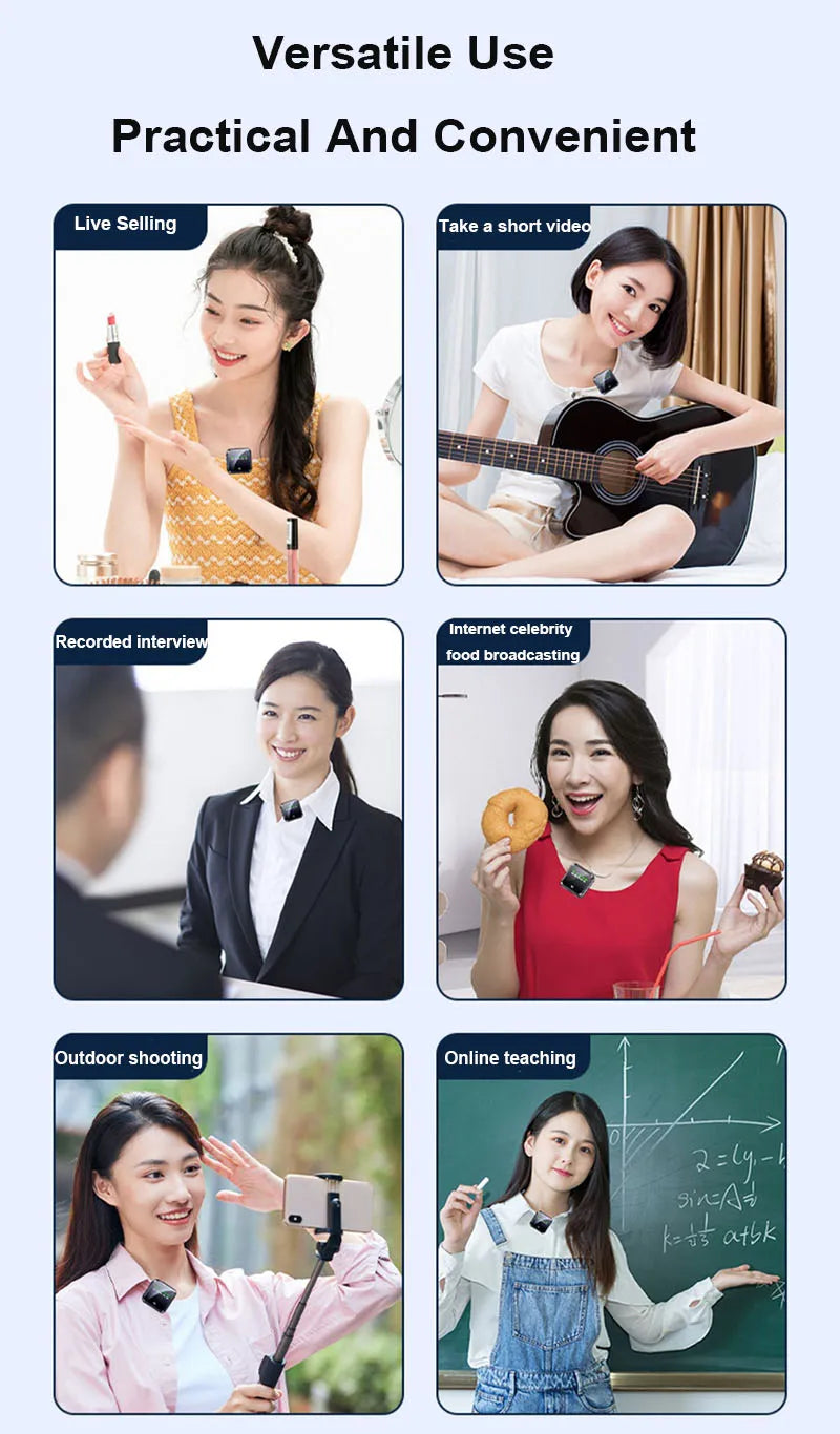 Wireless Lavalier Microphone System Bluetooth Audio Video Voice Recording Mic for iPhone Android Mobile Phone Interview Camera