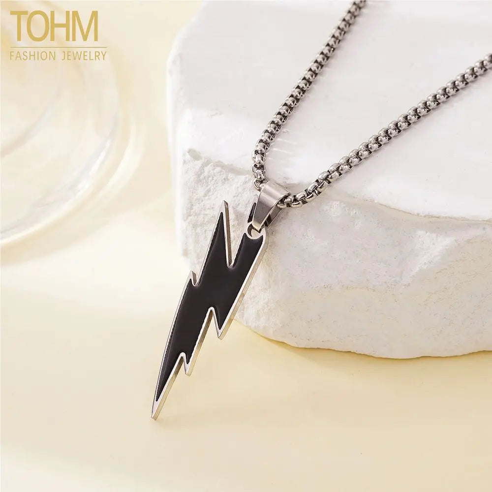 TOHM Fashion Stainless Steel Lightning Pendants Necklace  Hip Hop Party Gifts Waterproof Charms Jewelry Not Fading