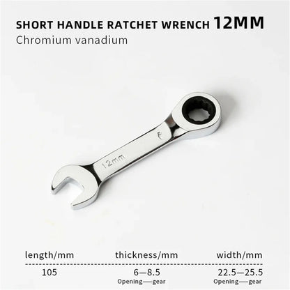 1Set 6mm-19mm Reversible Combination Stubby Single Wrench Stubby Combination 72 Tooth Ratchet Socket Spanner Nut Repair Tools