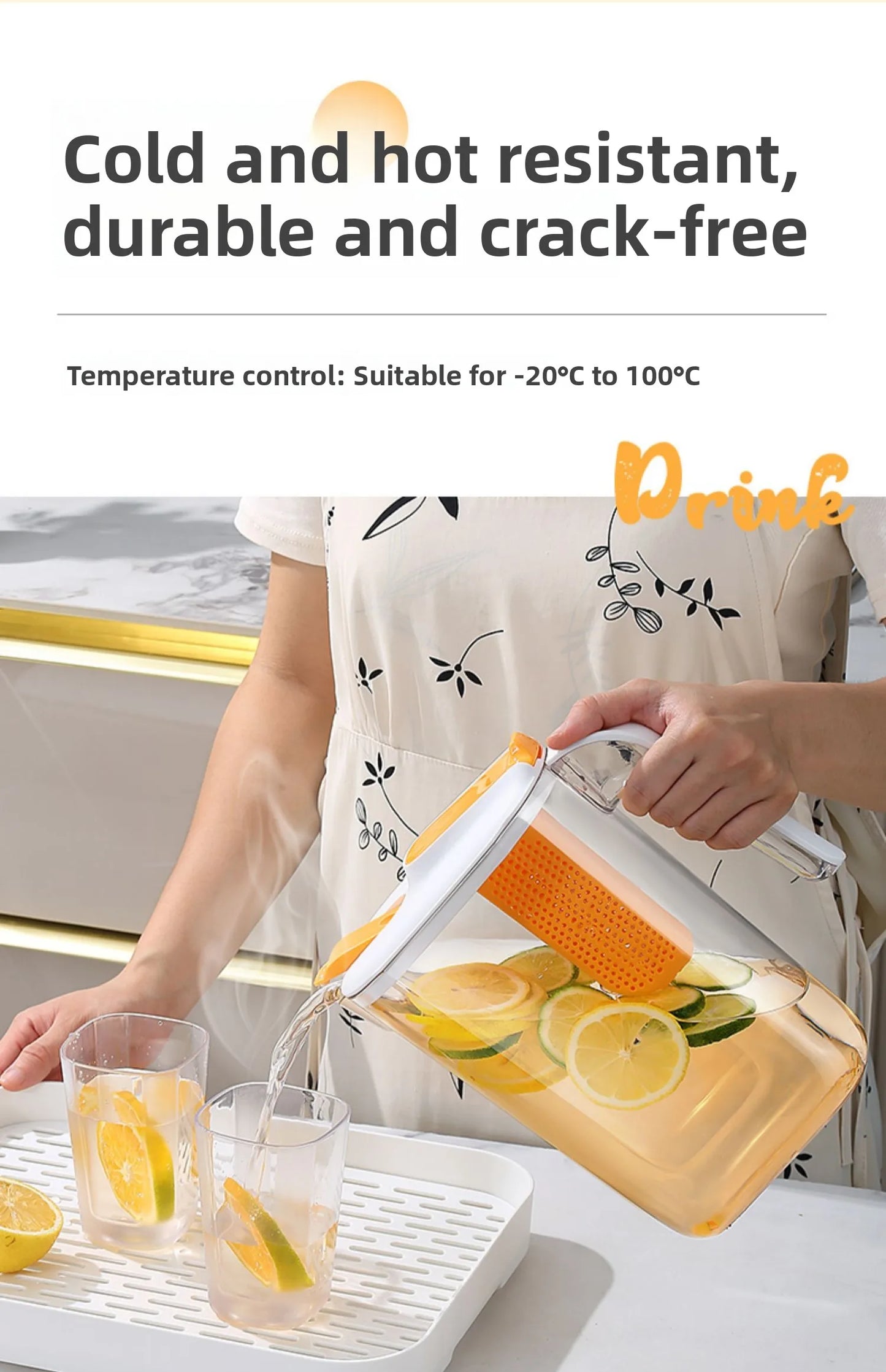 Large Capaci Cold Water Pot Heat Resistant Drop Proof Fruit Tea Barrel Beverage Ice Water Bottle for Frie Home Use