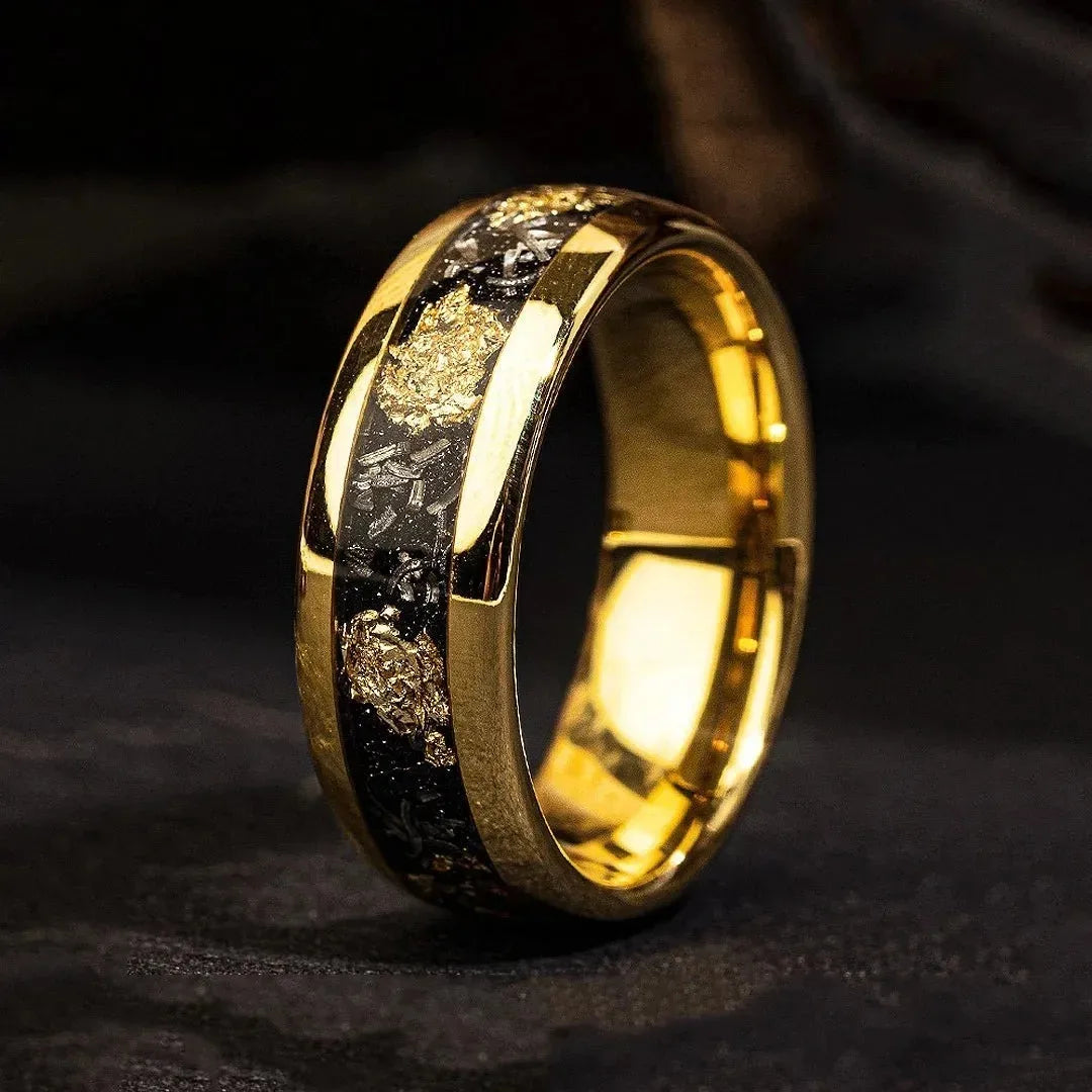 Fashion 8mm Rose Gold Color Stainless Steel Guitar String Rings for Men Koa Wood Inlay Ring Whiskey Barrel Mens Wedding Band