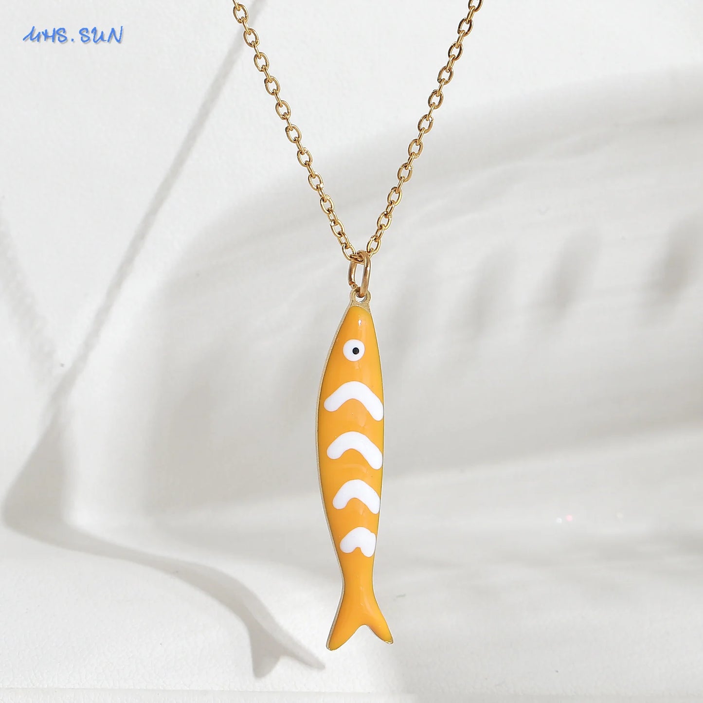 Cute Colorful Enamel Fish Pendant Necklaces For Women Girls Lovely Stainless Steel Gold Color Summer Waterproof Beach Jewelry