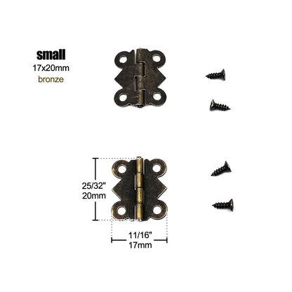 12pcs Mini Butterfly Shape Jewelry Chest Gift Wine Wooden Box Case Furniture Dollhouse Door Hinge with Screw 17x20 20x25 25x30mm