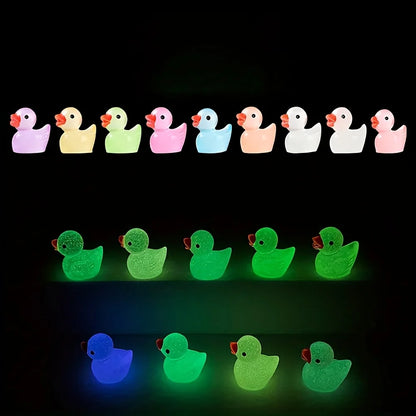 30/60/100PCS Luminous Mini Duck Micro Landscape Access Miniature Figurines Fairy Home Decoration Glow in the Dark Mixed Style
