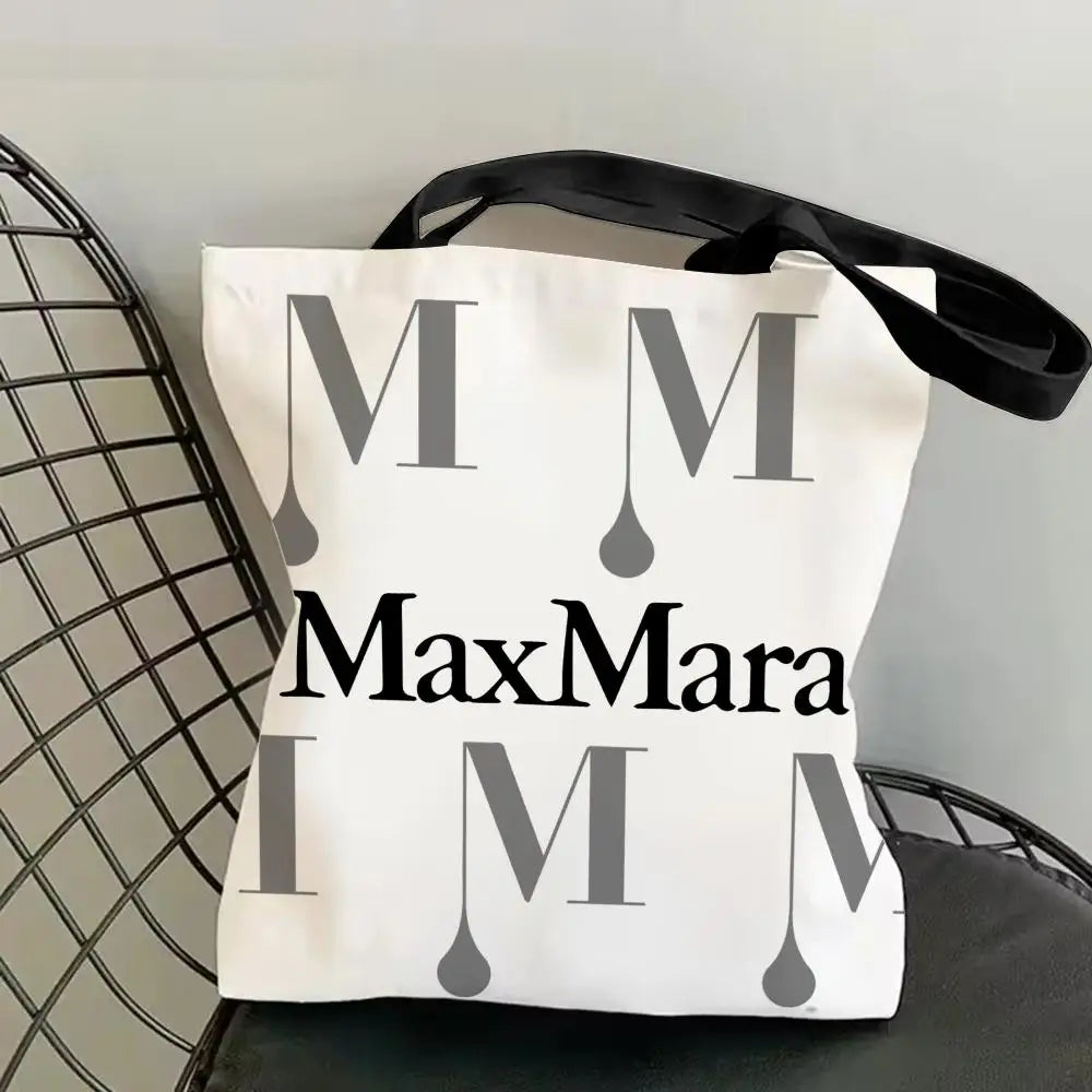 M-Max MaraS Brand Storage Bags Canvas Tote Bag Double-Sided Print Lightweight Shoulder Shopping Handbag for Daily Use