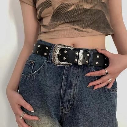 New Black Fashion Retro Rivet Belt Women's Fashion Personality High-End with Jeans Belt Trend Style Women Belt
