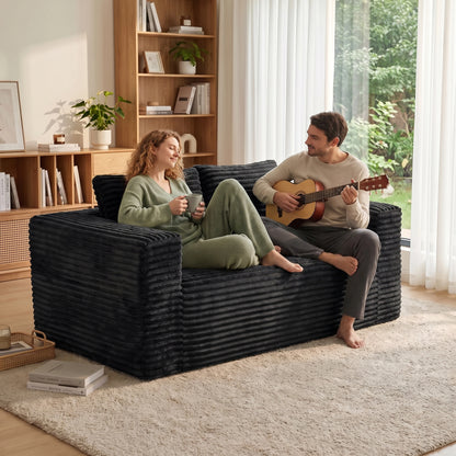 Boneless Deep Seat Loveseat No Assembly Needed Foam Base Sofa Soft Corduroy Fabric Apartment Bedroom Office Modern Living Room