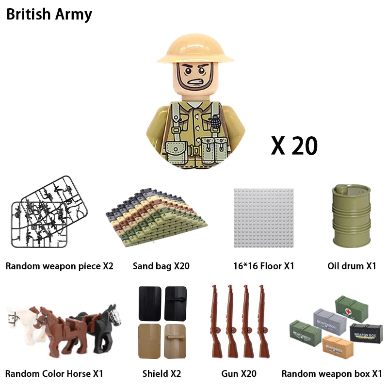 WWII Infantry Military Soldier War National Army Mini Gun armament Models Building Blocks Building Blocks Toys for Kids