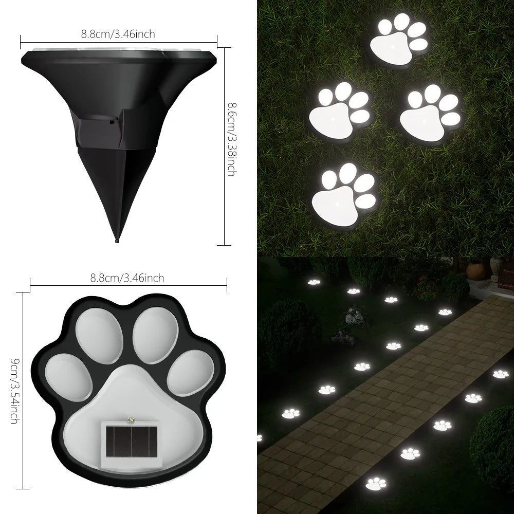 Outdoor  Paw Print Lights LED Solar Light Waterproof Dog Cat Animal Paw Print Light Path Lawn Lamp for Garden Patio Lawn Camping