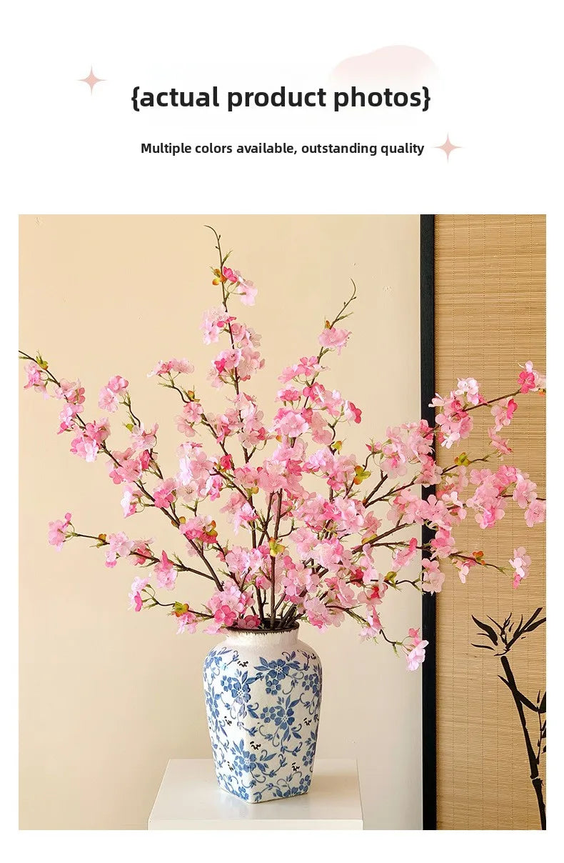 Japanese Style Artificial Cherry & Peach Blossom Bouquet, Faux Dried Floral Ornaments for Table & Living Room Home Decoration