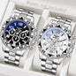 2PCS Silver Men's Watch Set Fashion Trend Business Quartz Watch Set Suitable for Daily Clothing Matching Perfect Gift