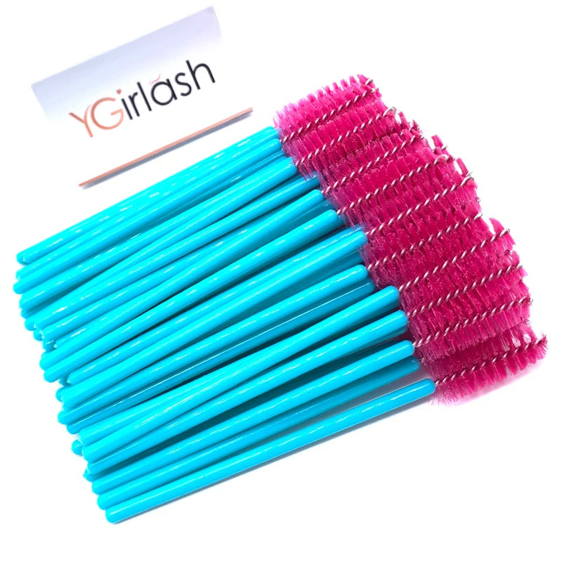 50 Pcs Shiny Crystal Eyelash Applicator Disposable Diamond Handle Nylon Two Colors Mascara Wands Spoolies Pink Brushes