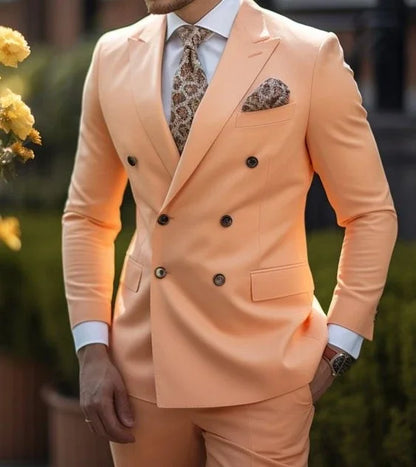 Sage Green Men's Wedding Suits Solid Color 2 Piece Daily Double Breasted Six-buttons Blazer Pants Formal Business Suit Set