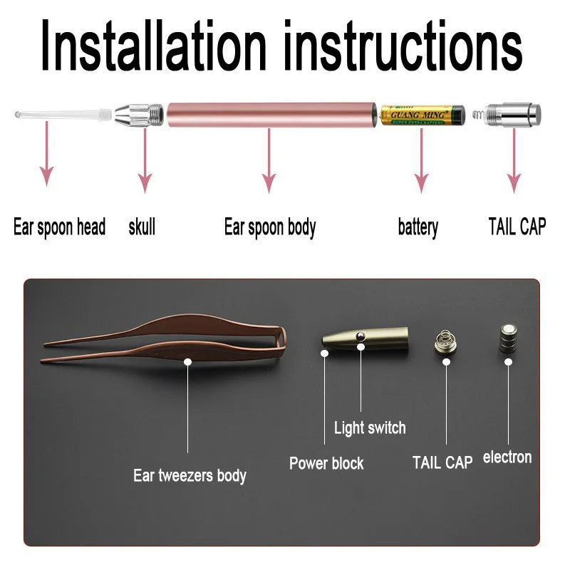 Ear wax remover with light LED Wax Removal Luminous Ear Scoop Cleaner Handy Ear Picking Tool for Hygiene and Health