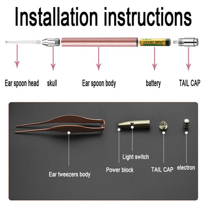 Ear wax remover with light LED Wax Removal Luminous Ear Scoop Cleaner Handy Ear Picking Tool for Hygiene and Health