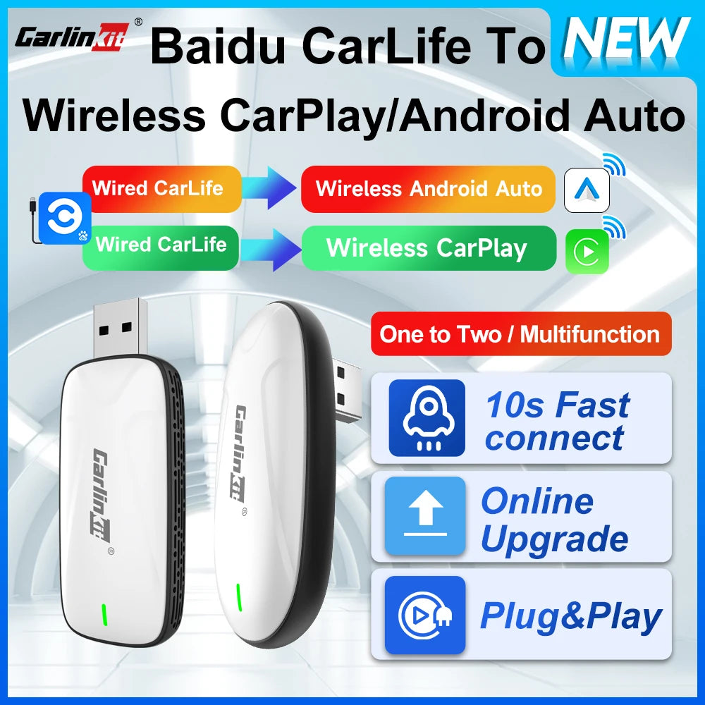 Baidu CarLife CarlinKit Wired To Wireless CarPlay Wireless Android Auto Adapter WiFi Bluetooth Auto Connection 2-In-1 Smart Box