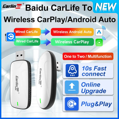 Baidu CarLife CarlinKit Wired To Wireless CarPlay Wireless Android Auto Adapter WiFi Bluetooth Auto Connection 2-In-1 Smart Box
